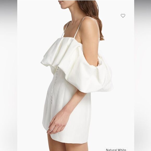 NWT SIMKHAI Puffed Off-The-Shoulder Minidress Natural White Size 10 - Picture 10 of 12
